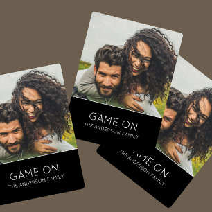 Game On Family Photo Modern Elegant Black Playing Cards