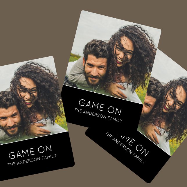 Game On Family Photo Modern Elegant Black Playing Cards (Creator Uploaded)