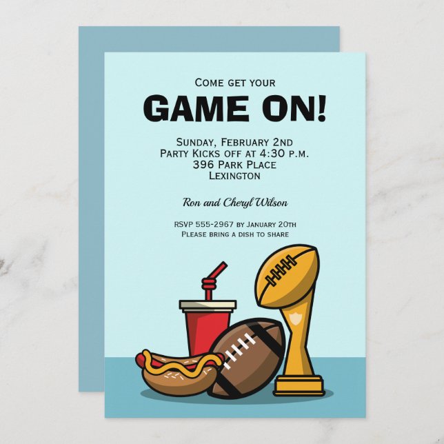 Game On Food and Football Trophy Party Invitations (Front/Back)
