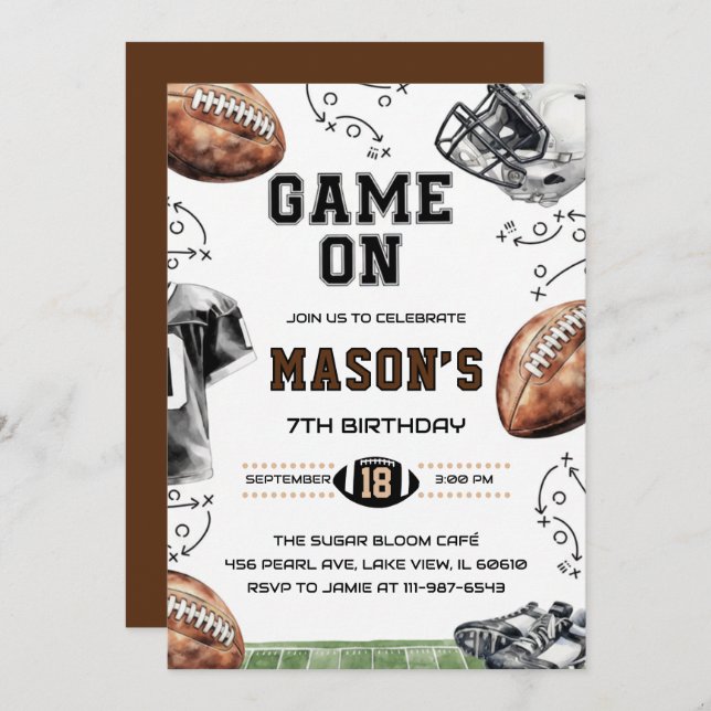 Game On Football Birthday Party Invitation (Front/Back)