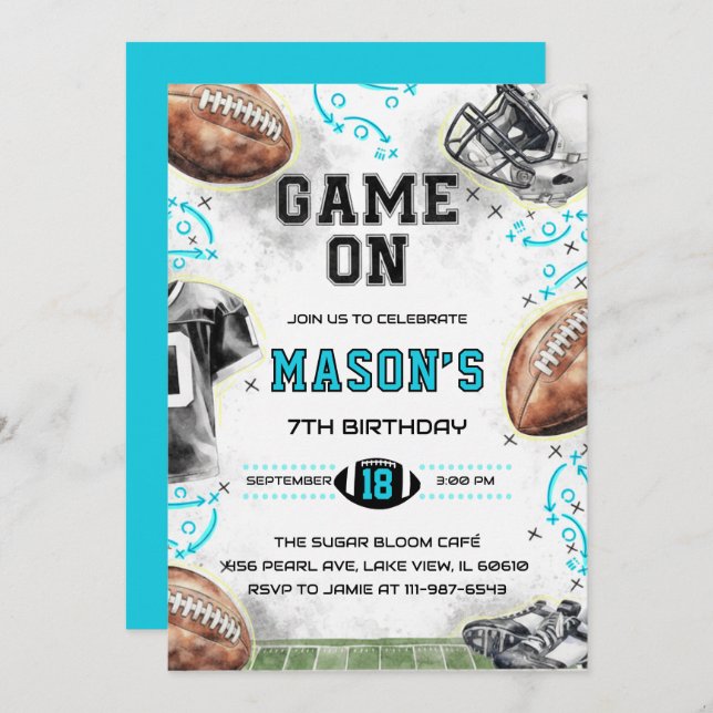 Game On Football Birthday Party Invitation (Front/Back)