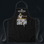 Game On Football Player Black Apron<br><div class="desc">Football game day apron features a football player on a black background and the words "Are You Ready, " Football Game Day, " and your family name at the top. You can change the black colour to your team colour with our edit tools. MATCHING items in our collection.</div>