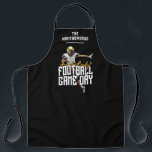 Game On Football Player Black Apron<br><div class="desc">Football game day apron features a football player on a black background and the words "Are You Ready, " Football Game Day, " and your family name at the top. You can change the black colour to your team colour with our edit tools. MATCHING items in our collection.</div>