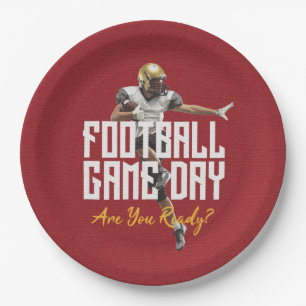 Game On Football Player on Red Paper Plate