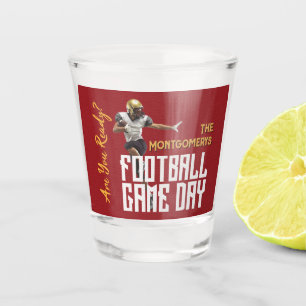 Game On Football Player on Red Shot Glass