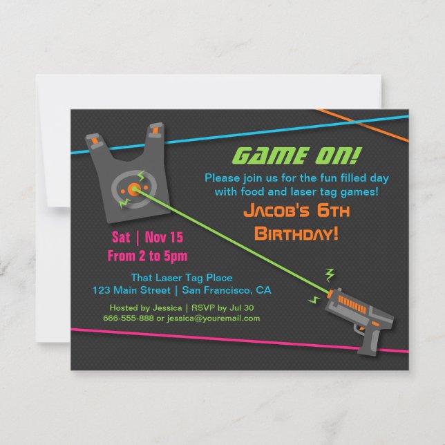 Game On Fun Laser Tag Birthday Party Invitation (Front)