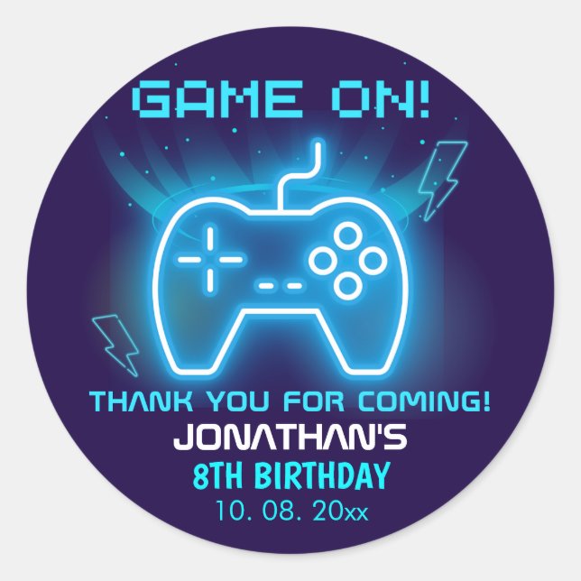 Game on, Funny Birthday Boy Classic Round Sticker (Front)