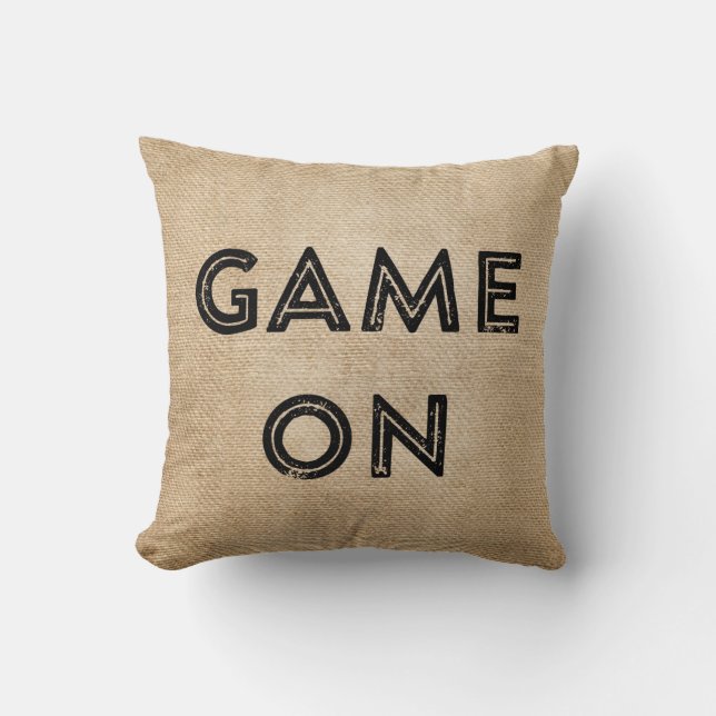 Game On Game Over Burlap Gamer Cushion (Front)