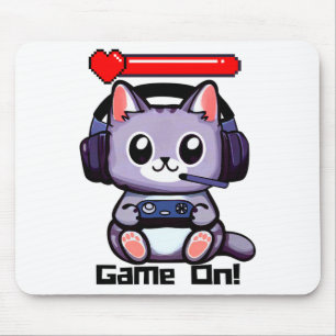 Game On Gamer Cat With Health Bar Mouse Mat
