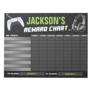 Game On Gaming Neon Green Reward Chart Personalize Notepad