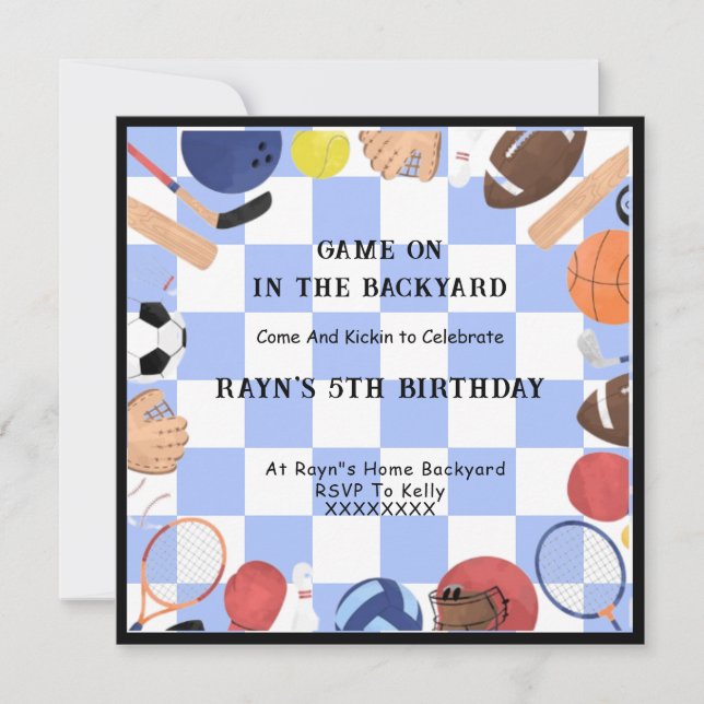 Game on in the Backyard kid's custom photo   Invitation (Front)