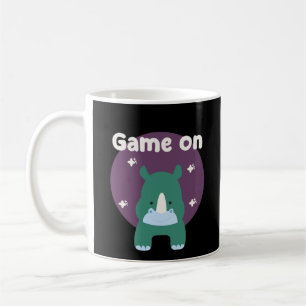 Game on Kawaii funny baby rhino in blue colour Coffee Mug