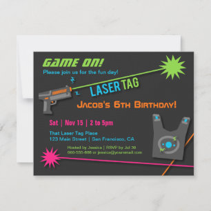 Game On Laser Tag Birthday Party Invitations