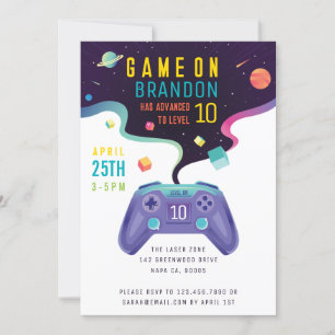 Game On Level Up Fun Video Game Birthday Invitation