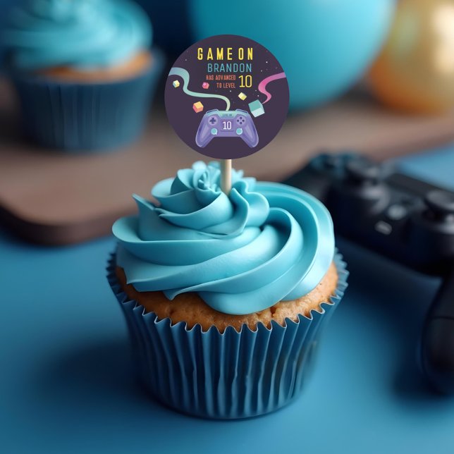 Game On Level Up Fun Video Game Birthday Party Classic Round Sticker (Game On Level Up Fun Video Game Birthday Party Classic Round Sticker)