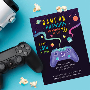 Game On Level Up Fun Video Game Birthday Party Invitation