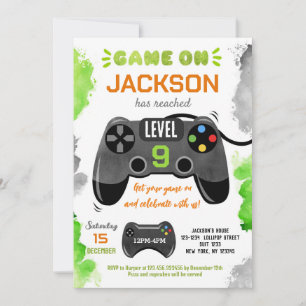 Game On Level Up Video Game Birthday Invitations