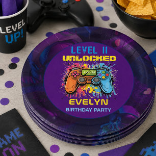 Game On Level Up Video Game Birthday Paper Plate