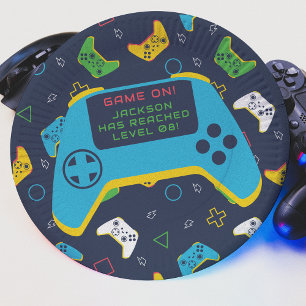 Game On & Level Up Video Game Boy Birthday Paper Plate