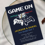 Game On Modern Video Game Twin Kids Birthday Invitation<br><div class="desc">Game On Modern Video Game Twin Kids Birthday Invitation</div>