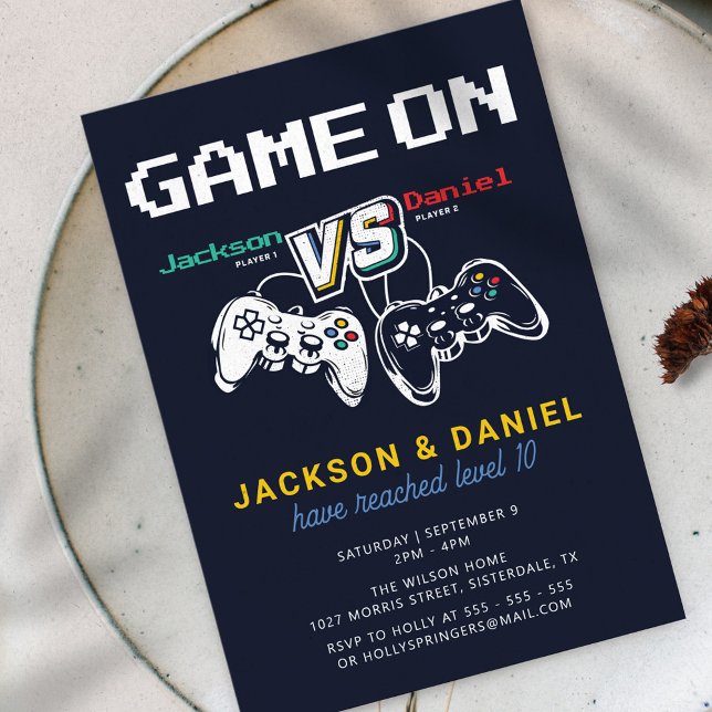 Game On Modern Video Game Twin Kids Birthday Invitation (Creator Uploaded)