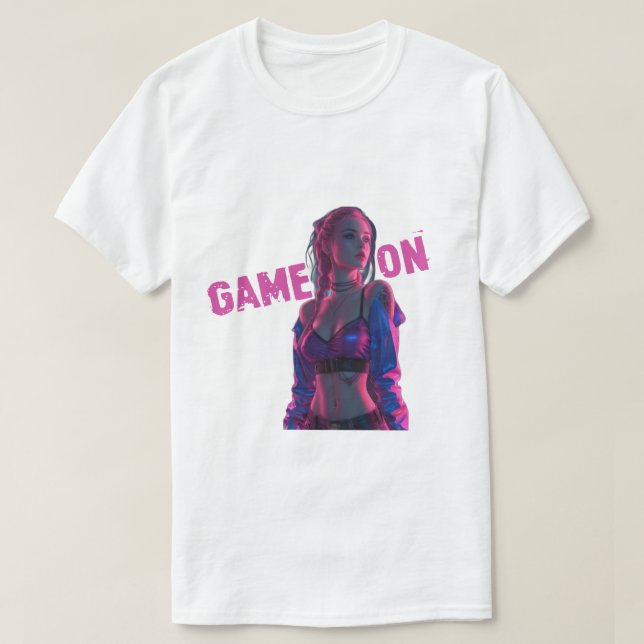 Game On Neon Gamer Girl T-Shirt (Design Front)