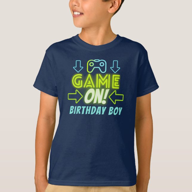 Game On Neon Glow Video Gaming Birthday Boy Party T-Shirt (Front)