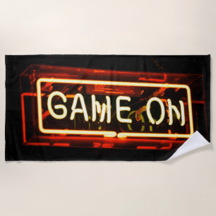 Game On Neon Sign Sports Gaming Gamer Beach Towel