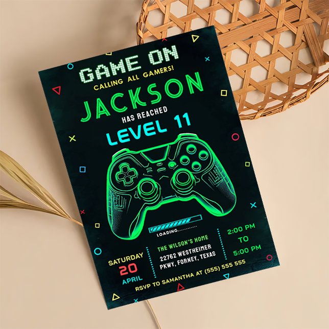 Game On Neon Video Game Birthday Party Invitation  (Creator Uploaded)