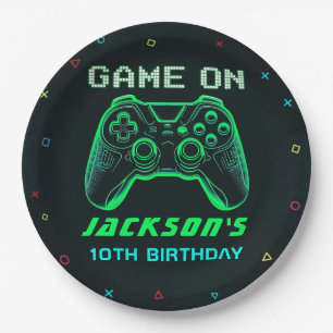 Game On Neon Video Game Birthday Party Paper Plate