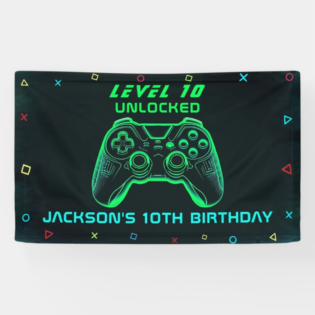 Game On Neon Video Game Party Birthday Gamer Banner (Horizontal)
