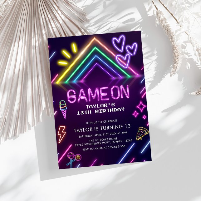 Game On Neon Video Games Girl Birthday Invitation (Creator Uploaded)