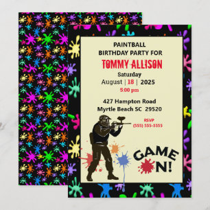 Game On Paintball Birthday Party Invitation