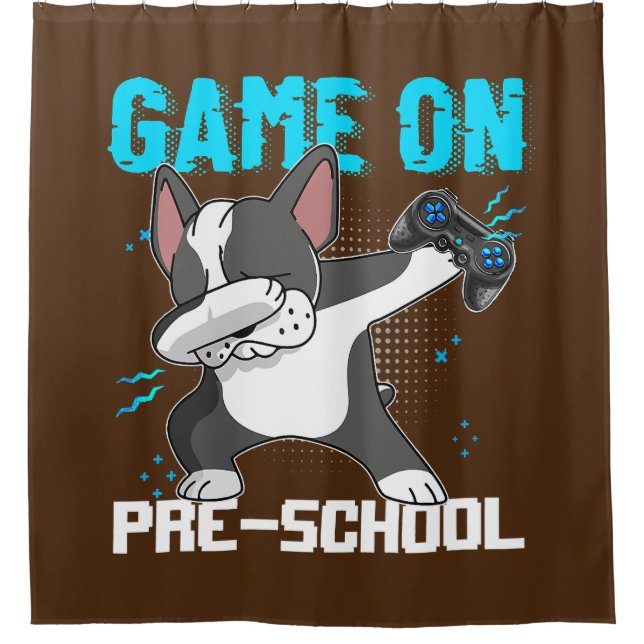 Game On Preschool French Bulldog Gaming Back To Shower Curtain (Front)