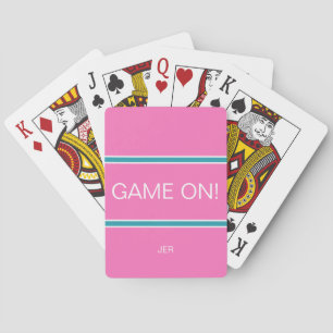 GAME ON Quote Cute Custom Monogram Pink Turquoise  Playing Cards