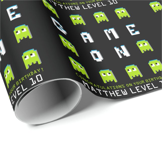 Game on retro alien gamers personalised birthday wrapping paper (Roll Corner)