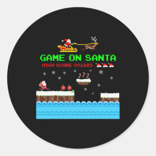 Game On Santa Ugly Christmas Gamer Santa Claus Gif Classic Round Sticker