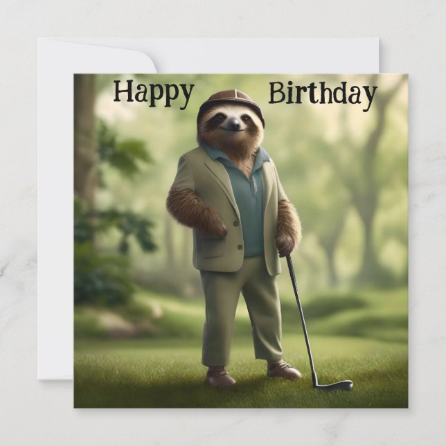 Game On: Sloth Golf Player Flat Birthday Card (Front)