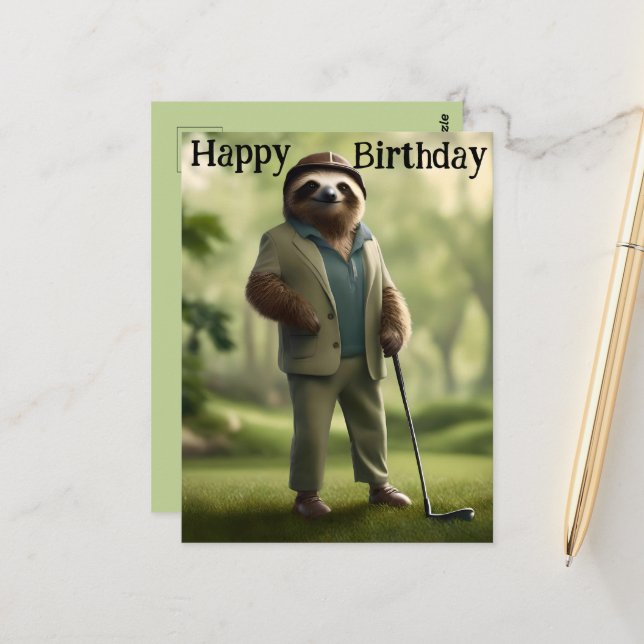 Game On: Sloth Golf Player, Postcard (Front/Back In Situ)