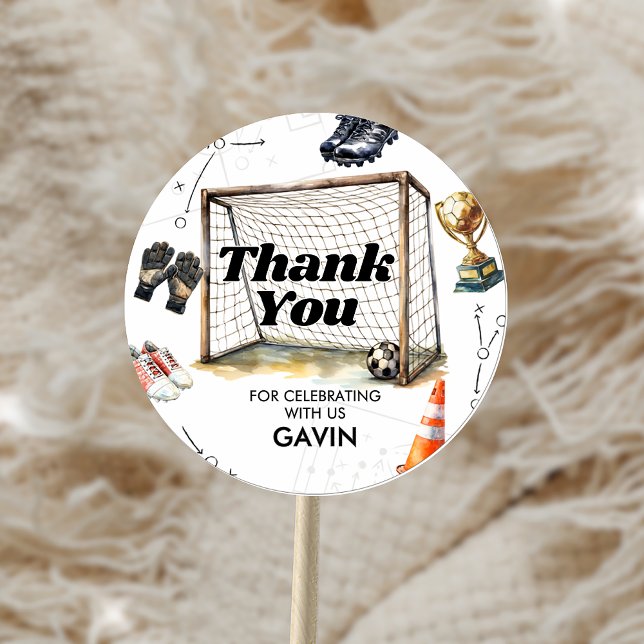 Game On Soccer Birthday Party Classic Round Sticker (Creator Uploaded)