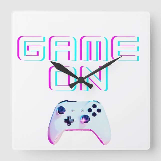 Game On Square Wall Clock (Front)