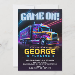 Game on Truck Birthday Party Invitation
