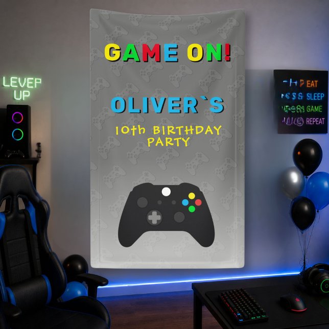 Game On Video Controller Gaming Birthday Party Banner (Creator Uploaded)
