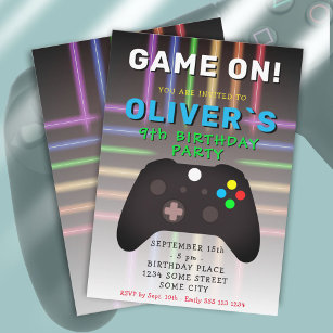 Game On Video Game Controller Gaming Birthday  Invitation