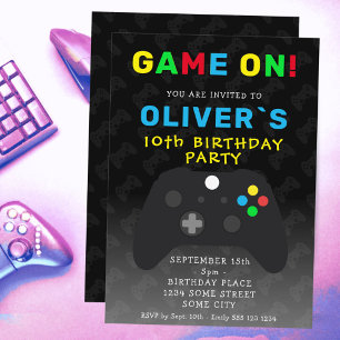 Game On Video Game Controller Gaming Birthday Invitation