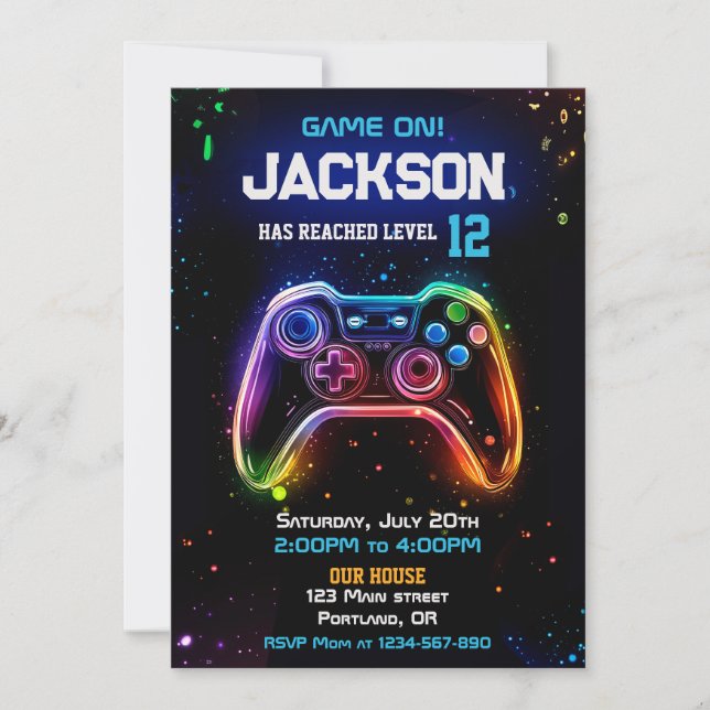 Game on video game controller invitation level up (Front)