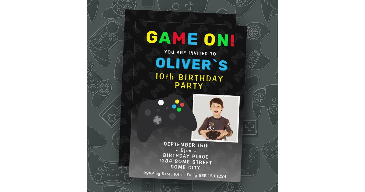 Game On Video Game Controller Photo Birthday Invitation | Zazzle