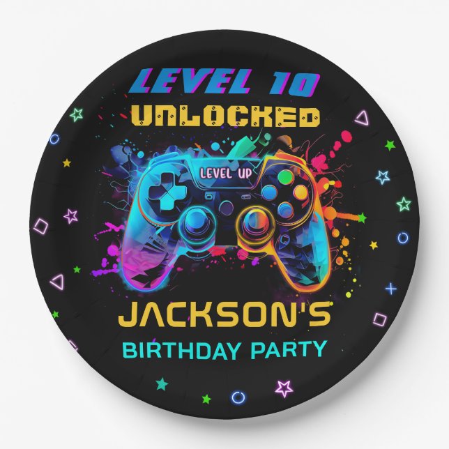 Game On Video Game Level Up Birthday Party Paper Plate (Front)