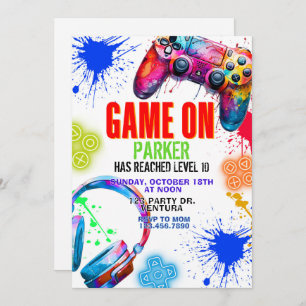 Game on, Video game party, Boy birthday, arcade Invitation