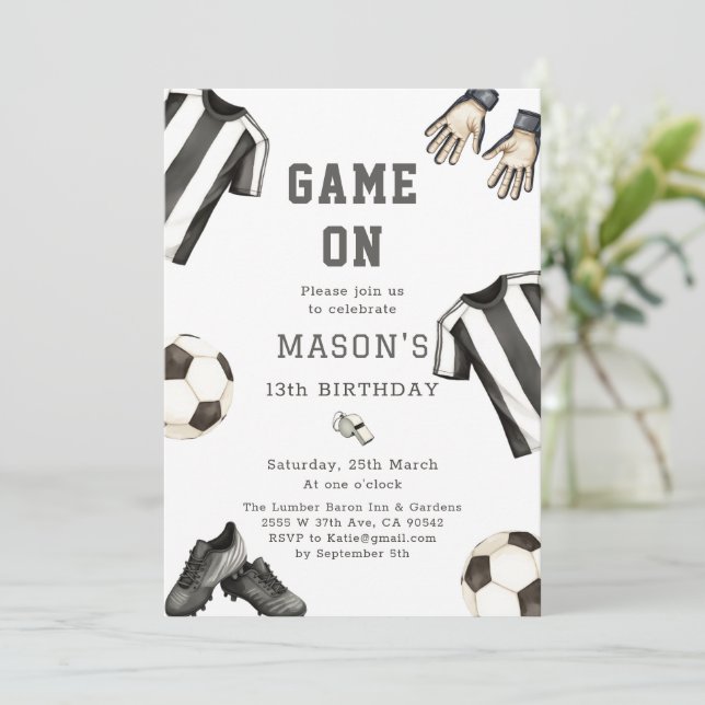Game One football Sports Theme Soccer Birthday Invitation (Standing Front)